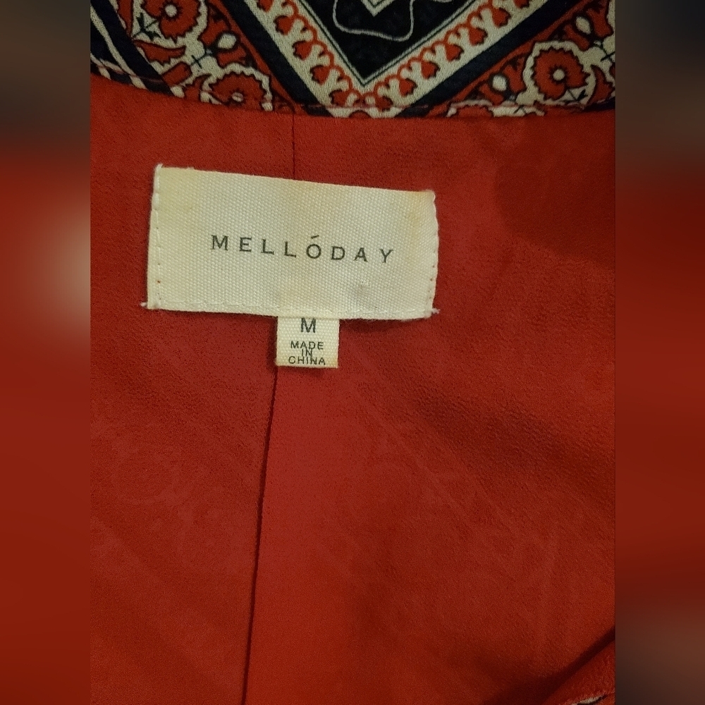 💚5/$25 Mellōday Red Boho Print Baby Doll Mini Dress Size Medium - Picture 6 of 7